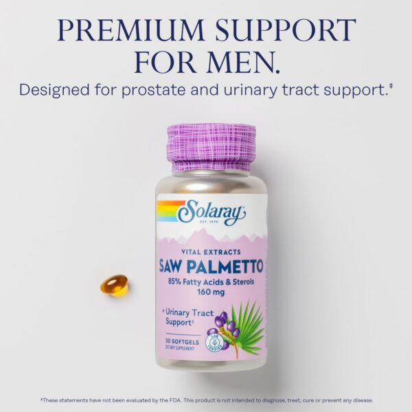 Imagen ampliada de cápsulas de Saw Palmetto SOLARAY para hombres