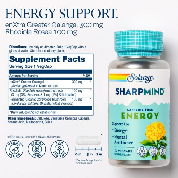 Tabla nutricional de Solaray SharpMind Energy