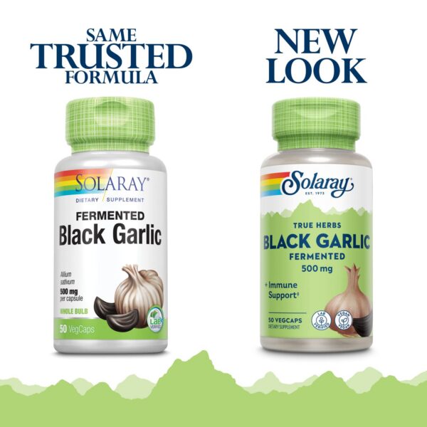 Etiqueta suplemento ajo negro Solaray fermentado vegano