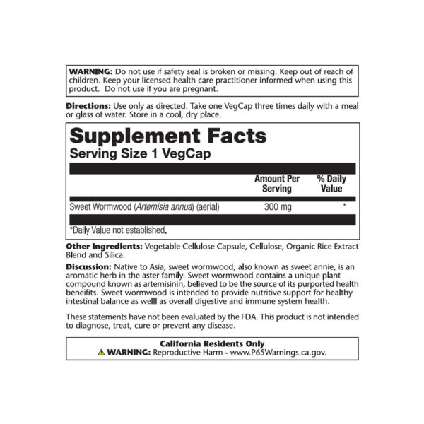 Version 1.0.0 Solaray Sweet Wormwood Aerial cápsulas vegetales 100 ct