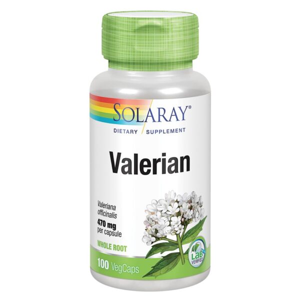 Solaray valeriana suplemento frasco 100 cápsulas para relajación