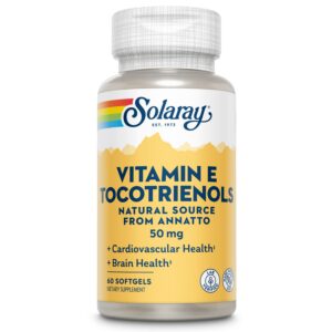 Botella de SOLARAY Vitamina E Tocotrienoles 50mg 50 cápsulas