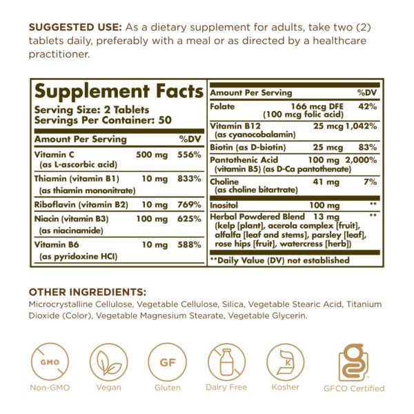 Tabletas Solgar B-Complex con Vitamina C