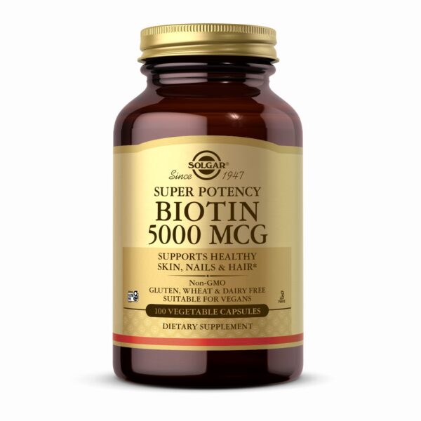 SOLGAR biotina 5000 mcg cápsulas vegetales caja frontal