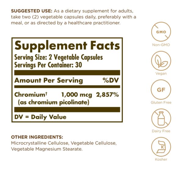 Etiqueta del producto Solgar cromo picolinato 500 mcg
