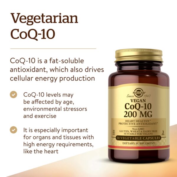 Imagen lateral del empaque Solgar CoQ-10 vegano 200mg