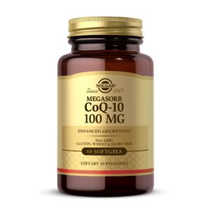 Frasco Solgar Megasorb CoQ-10 100 mg y etiqueta