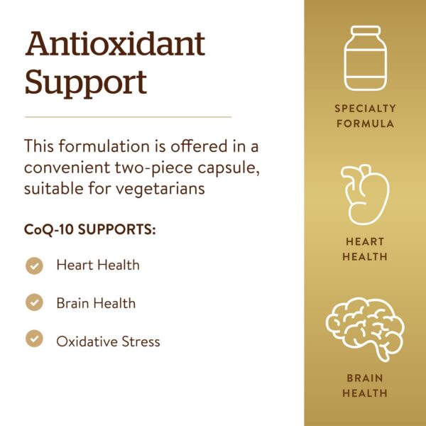 Presentación del suplemento Solgar CoQ-10 para energía celular