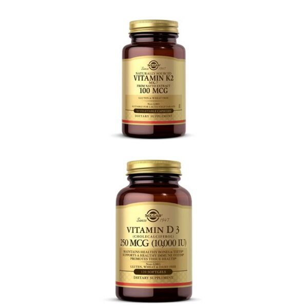 Solgar K2 MK-7 y D3 cápsulas blandas - etiqueta