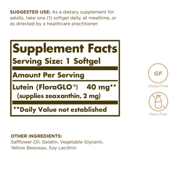 Etiqueta frontal de Solgar Lutein 40 mg