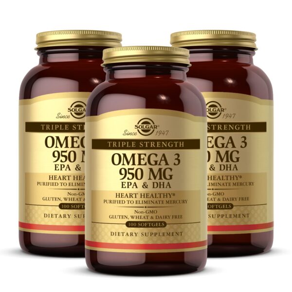 Frasco frontal de Solgar Omega-3 triple fuerza