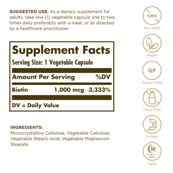 Solgar suplemento biotina para piel uñas cabello