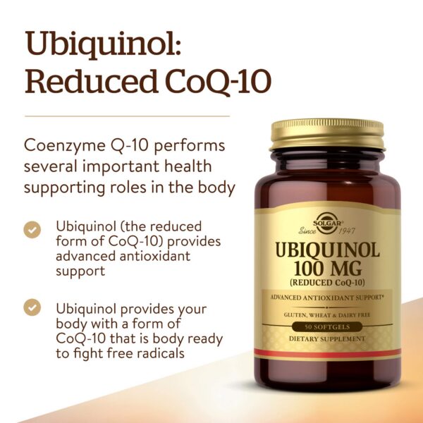 Cápsulas blandas Solgar Ubiquinol 100mg color dorado