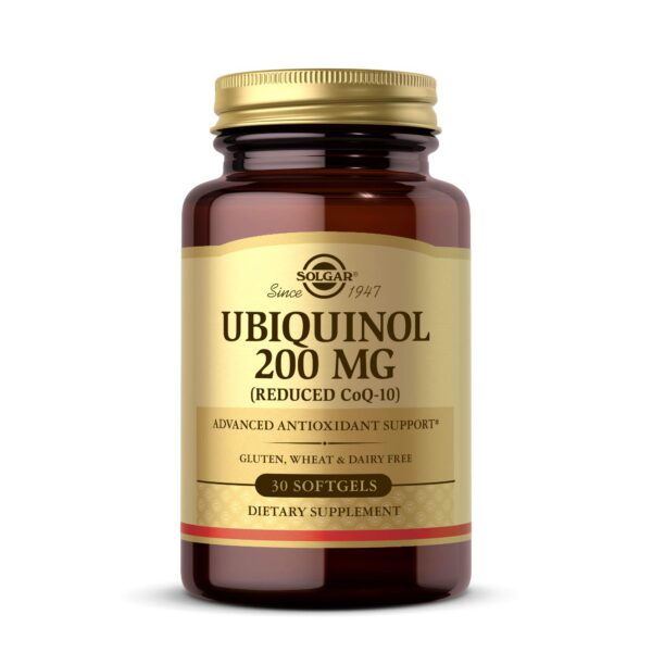 Frasco de Solgar Ubiquinol 200 mg con 30 cápsulas blandas