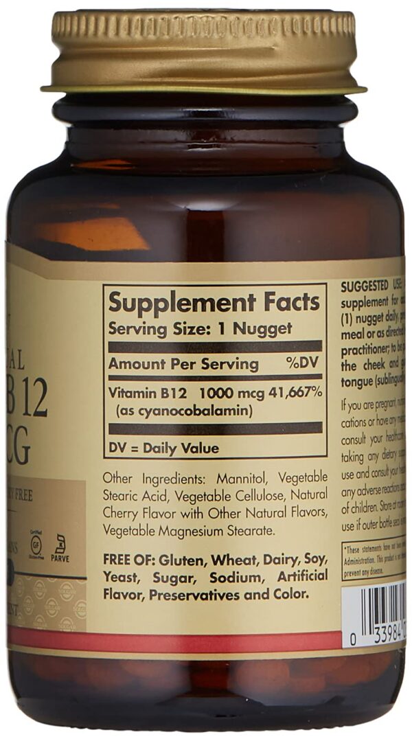 Solgar Vitamina B12 1000 mcg etiqueta detallada
