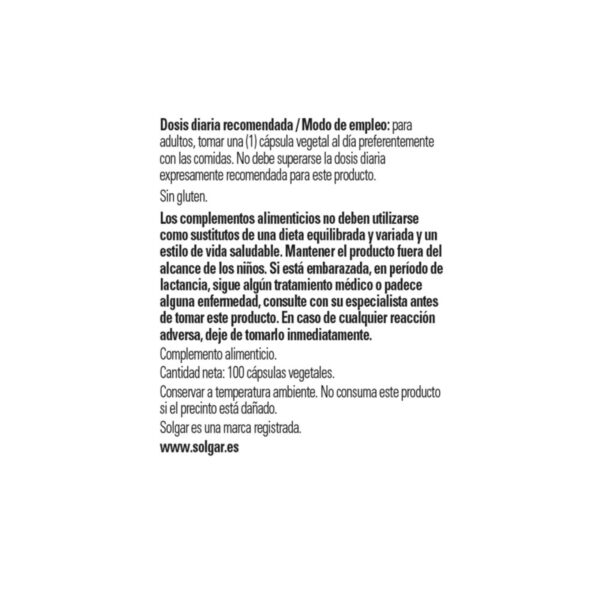 Solgar vitamina B2 envase lateral con información