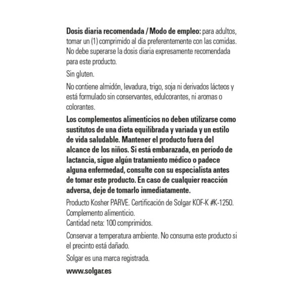 Vista lateral del frasco Solgar Vitamina C 1000 mg