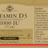 Solgar Vitamina D3 1000 UI cápsulas lado del envase