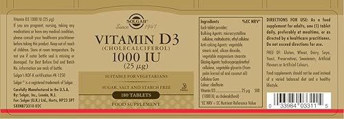 Solgar Vitamina D3 1000 UI cápsulas lado del envase