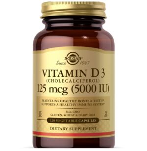Frasco Solgar Vitamin D3 125 mcg 120 cápsulas vegetales