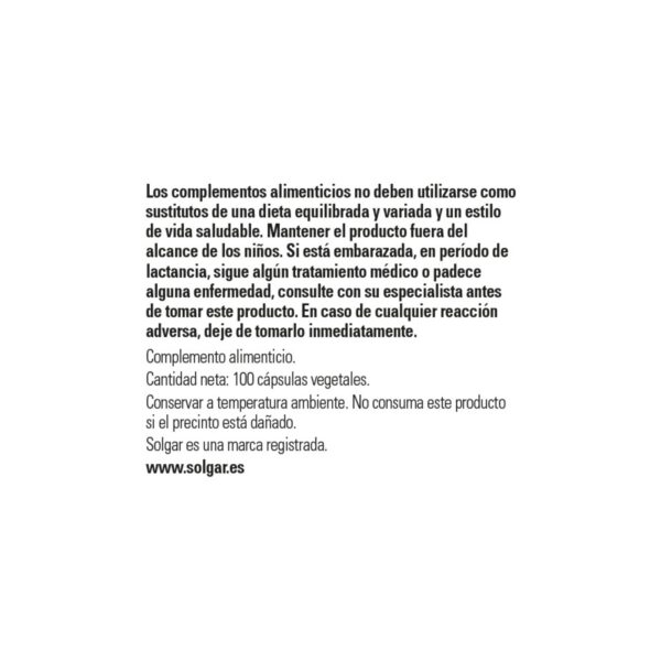 Solgar Vitamina D3 2200 UI cápsulas vegetales lado del envase