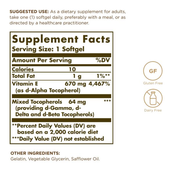 Etiqueta lateral Solgar Vitamina E 670 mg