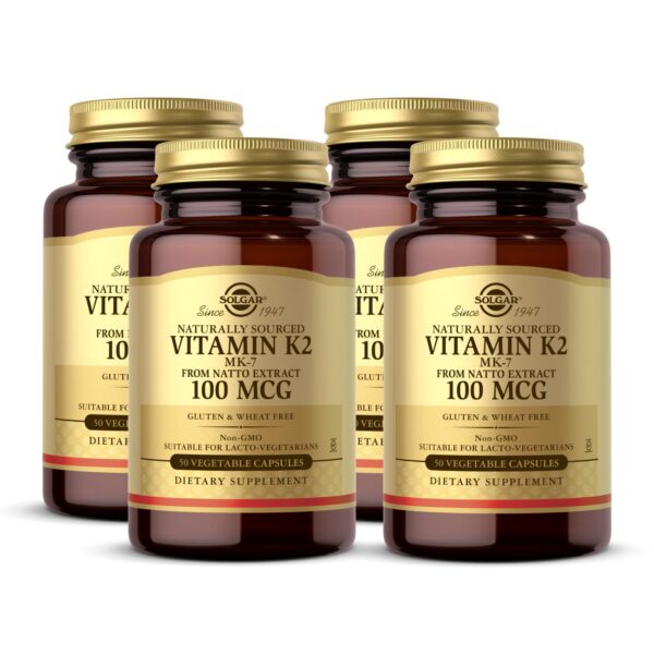 Envase de SOLGAR Vitamina K2 MK-7 en cápsulas vegetales
