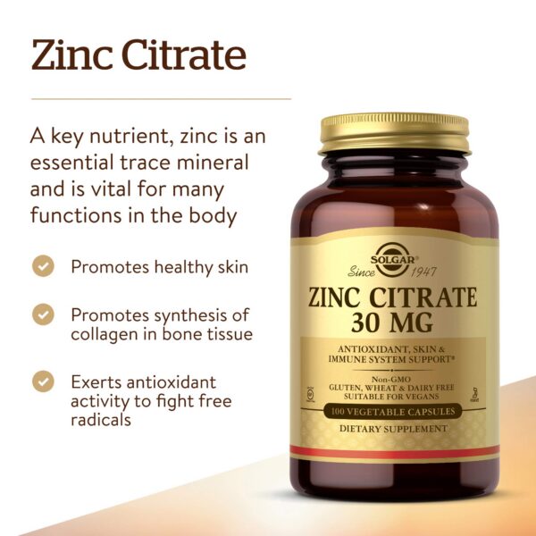 Detalle de etiqueta Solgar Zinc Citrate