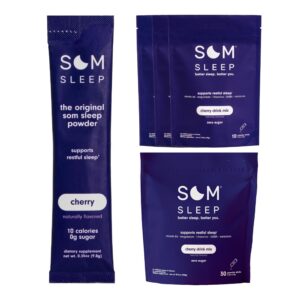 Som Sleep polvo mezcla ayuda sueño sabor cereza paquete 60 sobres