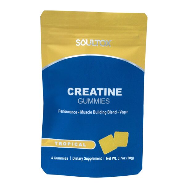 Version 1.0.0 Gomitas Soultox Creatine sabor tropical empaque