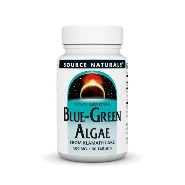 Frasco frontal Source Naturals algas azul-verdes Lago Klamath 500 mg