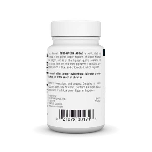 Version 1.0.0 Frasco lateral con información de producto Source Naturals algas azul-verdes