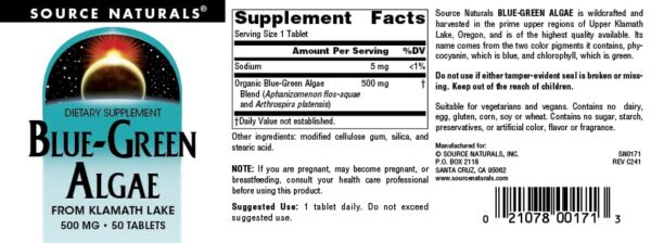 Version 1.0.0 Tabletas visibles dentro del frasco Source Naturals algas azul-verdes