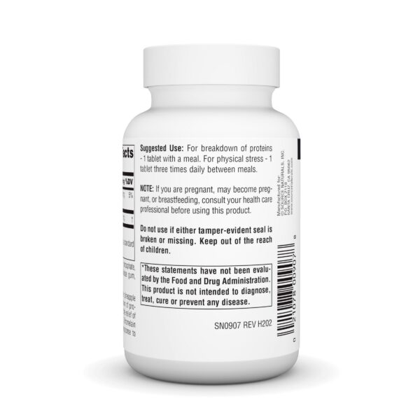 Frasco de bromelina con etiqueta