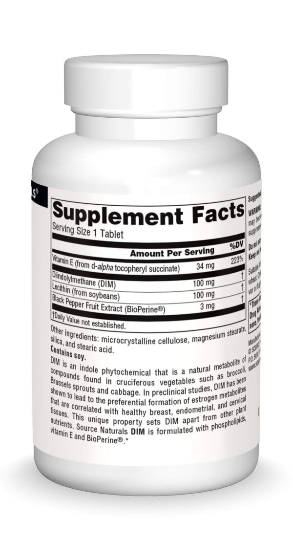 Tapón y botella Source Naturals DIM suplemento saludable