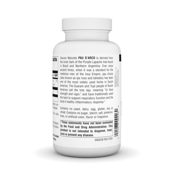 Version 1.0.0 Etiqueta con información de suplementación Pau D'Arco Source Naturals