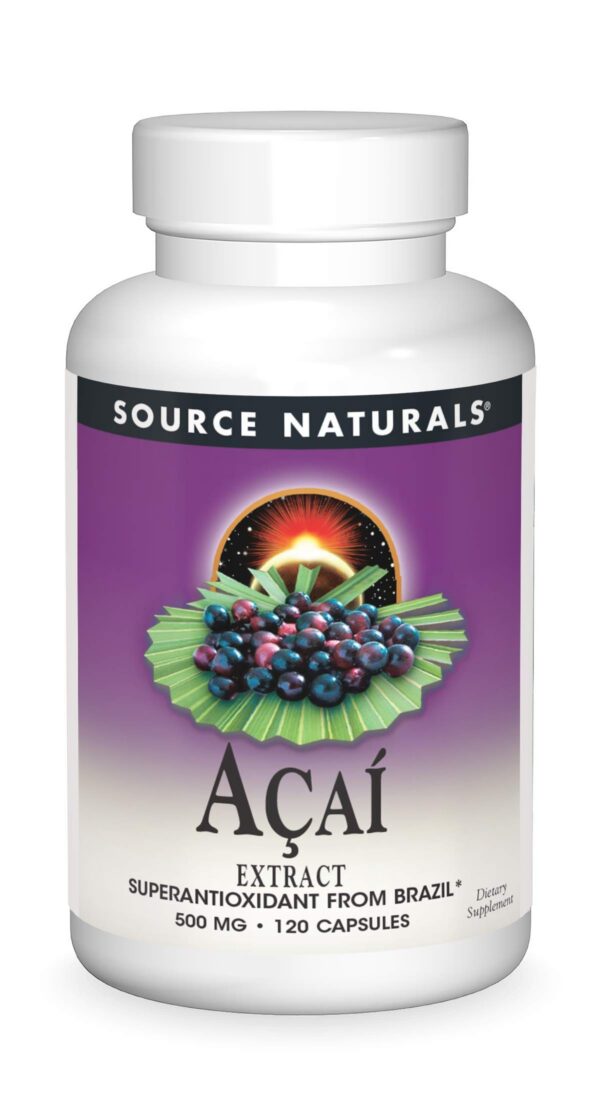 Frasco de Source Naturals Extracto de Acai 500 mg 120 cápsulas