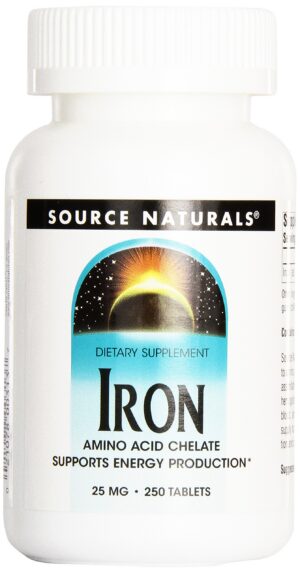 Frasco Source Naturals Quelato de Hierro 25 mg frasco frontal