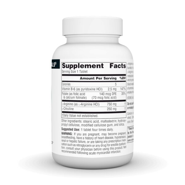 Frente de la caja Source Naturals L-Arginina L-Citrulina 60 tabletas