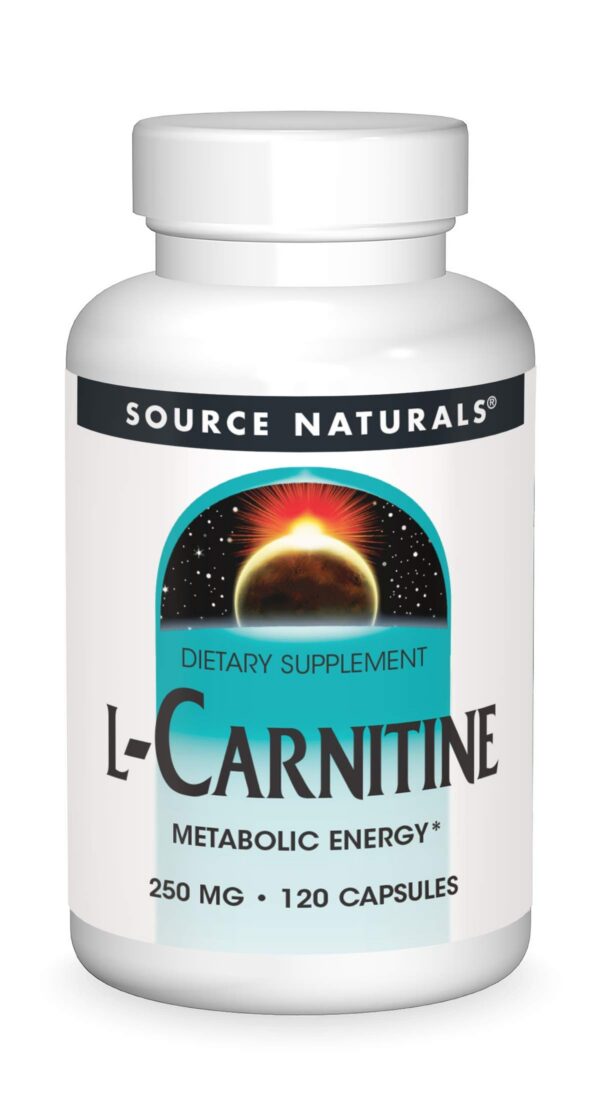 Frasco de Source Naturals L-Carnitina 250mg con 120 cápsulas