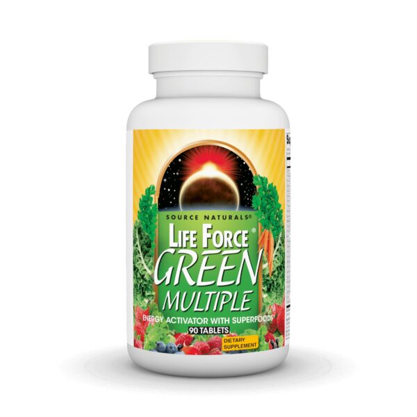 Frente de la etiqueta Source Naturals Life Force Green Multiple