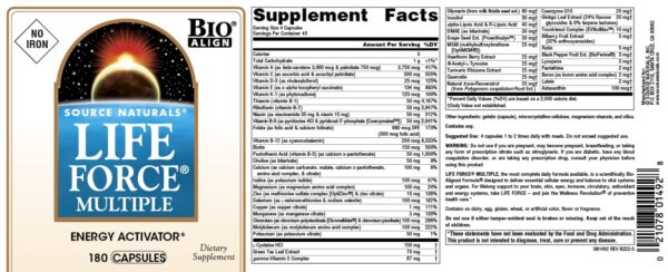 Source Naturals Life Force Multiple etiqueta nutricional