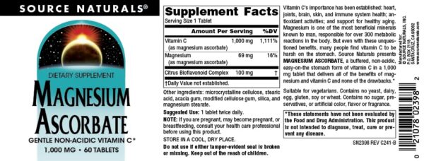 Etiqueta interna Source Naturals Magnesio ascorbato