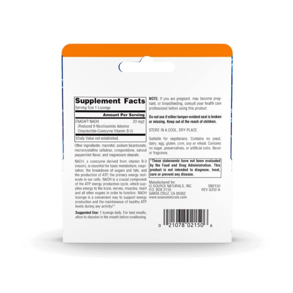 Source Naturals NADH 20mg suplemento metabolismo energético