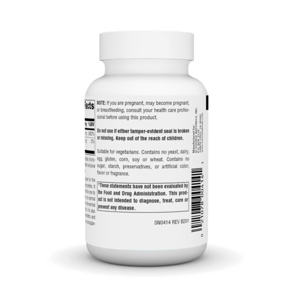 Vista lateral de frasco Source Naturals B-6 100 mg