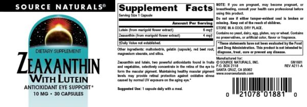 Etiqueta de ingredientes Source Naturals