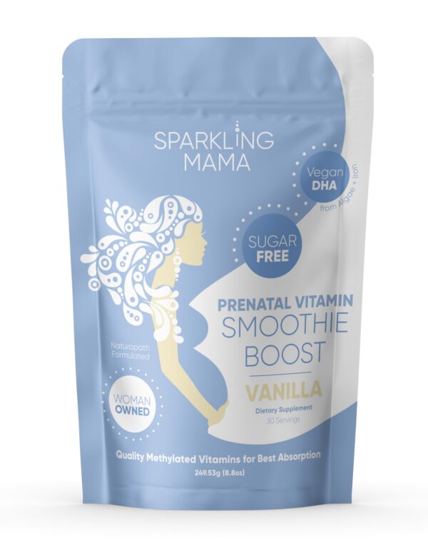 Pastillas y envase de Sparkling Mama prenatales