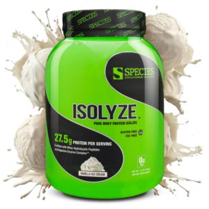 Etiqueta frontal de Isolyze proteína de suero aislada