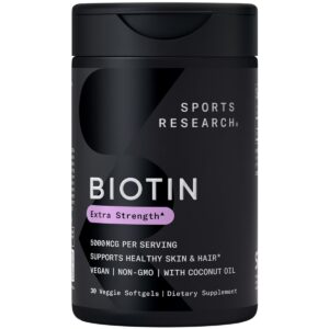 Frasco Sports Research Biotina vegana 5000 mcg 30 cápsulas
