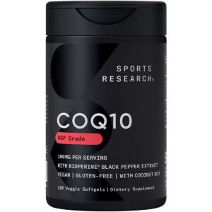Sports Research CoQ10 botella con aceite de coco y Bioperine